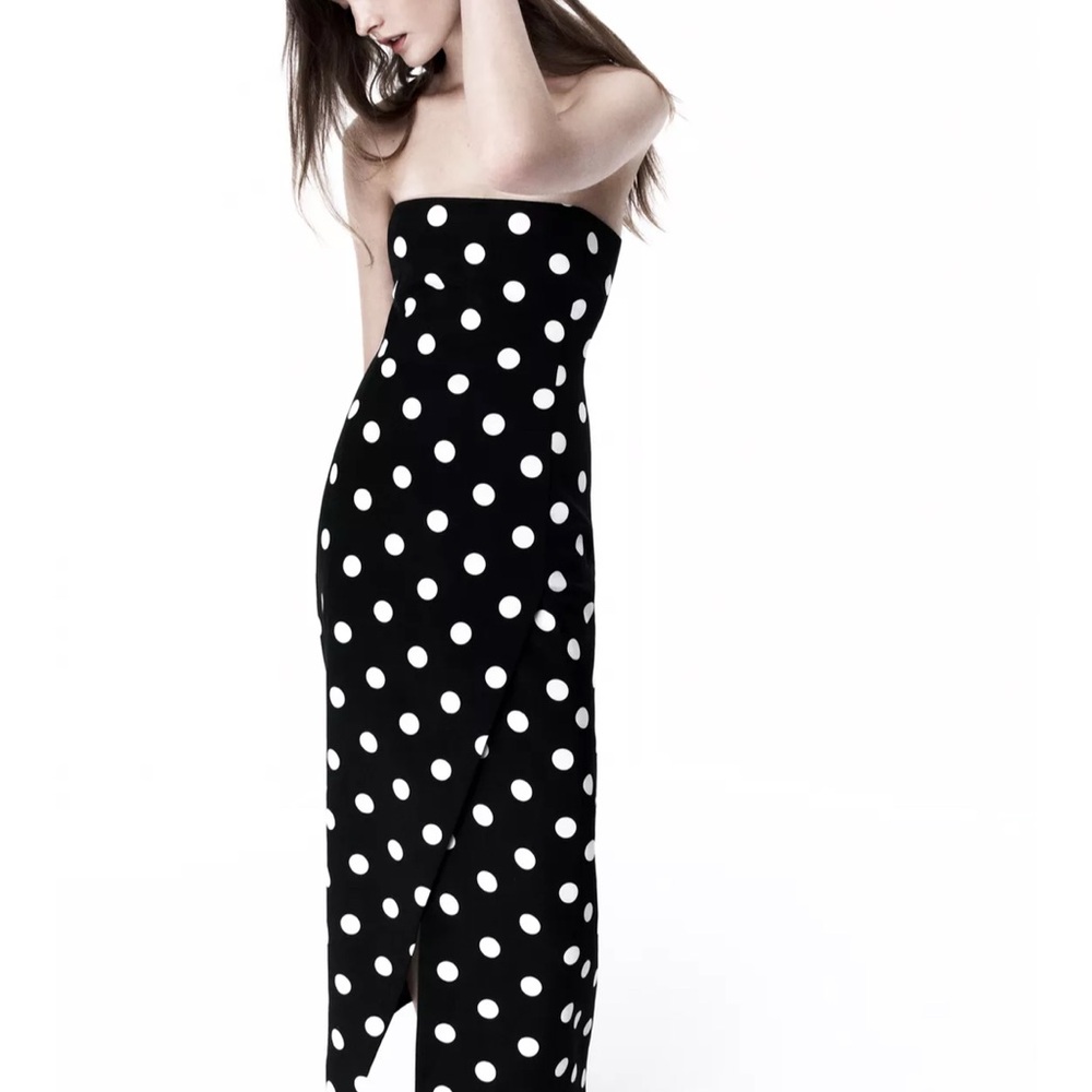 ZARA Black and White Polka Dot Strapless Dress NWT Small